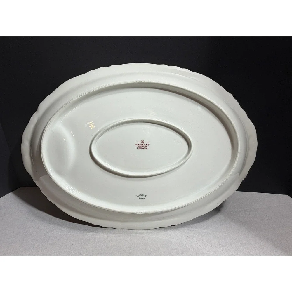 Haviland Limoges Sheraton Oval Serving Platter Gold Trim Scalloped Porcelain